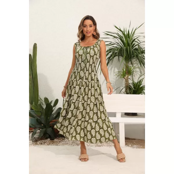OSTOO Womens 2024 Summer Boho Floral Print Tiered Casual Flowy Long Maxi DressPrint Light Green