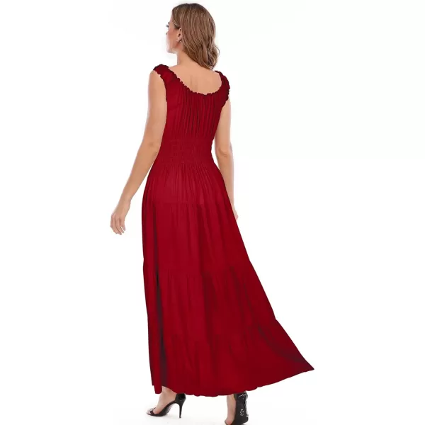 OSTOO Womens 2024 Summer Boho Floral Print Tiered Casual Flowy Long Maxi DressRed