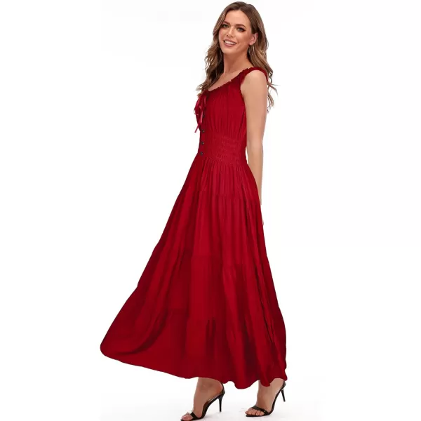 OSTOO Womens 2024 Summer Boho Floral Print Tiered Casual Flowy Long Maxi DressRed