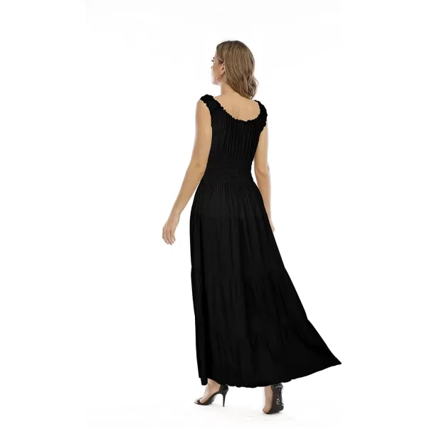 OSTOO Womens 2024 Summer Boho Floral Print Tiered Casual Flowy Long Maxi DressSolid Black