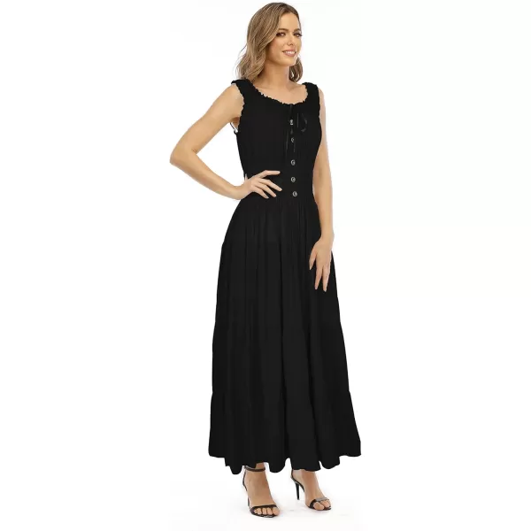 OSTOO Womens 2024 Summer Boho Floral Print Tiered Casual Flowy Long Maxi DressSolid Black