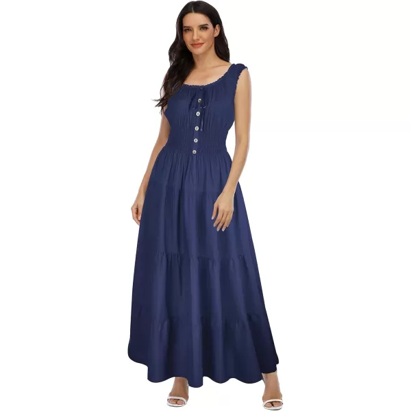 OSTOO Womens 2024 Summer Boho Floral Print Tiered Casual Flowy Long Maxi DressSolid Navy