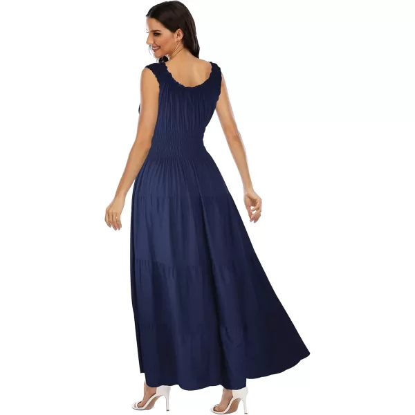 OSTOO Womens 2024 Summer Boho Floral Print Tiered Casual Flowy Long Maxi DressSolid Navy