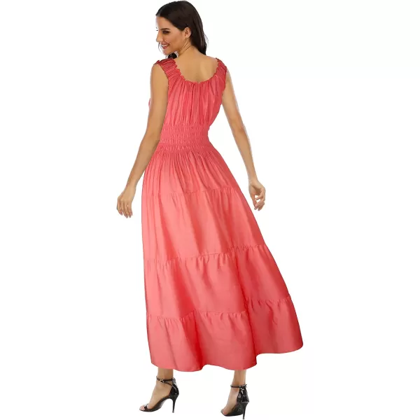 OSTOO Womens 2024 Summer Boho Floral Print Tiered Casual Flowy Long Maxi DressTangerine