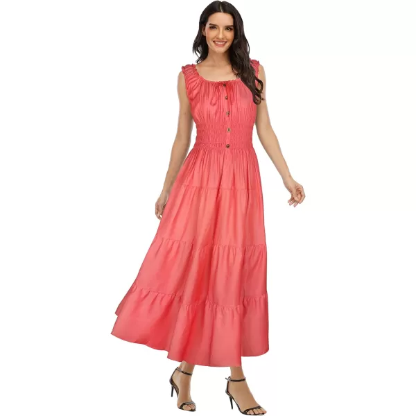 OSTOO Womens 2024 Summer Boho Floral Print Tiered Casual Flowy Long Maxi DressTangerine