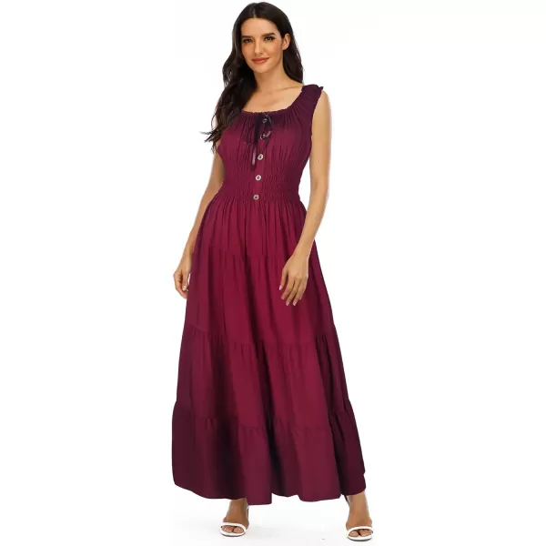 OSTOO Womens 2024 Summer Boho Floral Print Tiered Casual Flowy Long Maxi DressWine Red