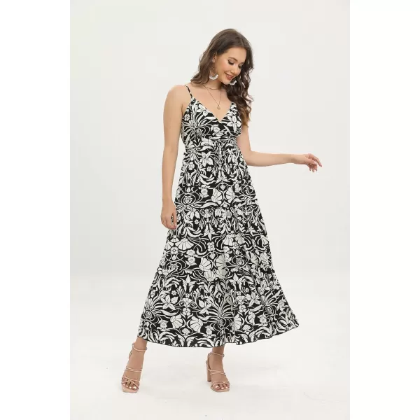 OSTOO Womens Floral Print Maxi Dresses Sleeveless Sleeves Boho Empire Waist DressFloral Black