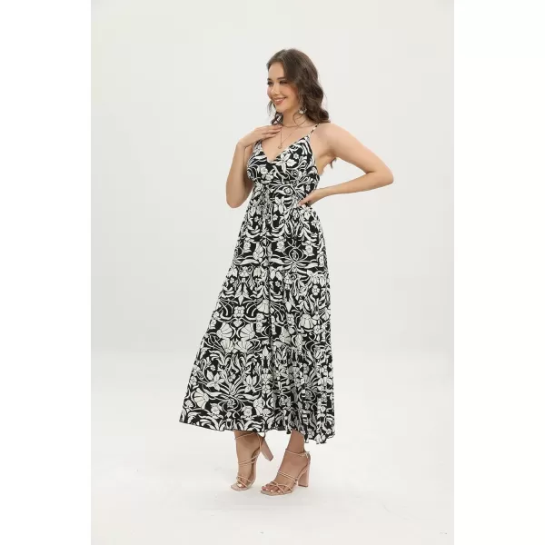 OSTOO Womens Floral Print Maxi Dresses Sleeveless Sleeves Boho Empire Waist DressFloral Black