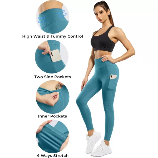 STYLEWORD Womens Yoga Pants with Pockets High Waist Workout Leggings Running PantsBlue018c