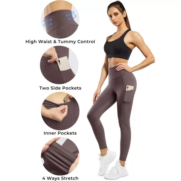 STYLEWORD Womens Yoga Pants with Pockets High Waist Workout Leggings Running PantsBurnt Umber