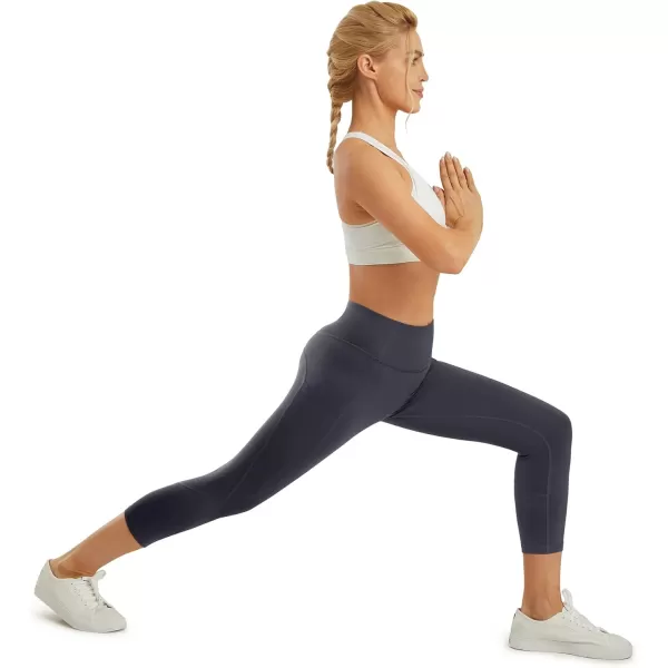 STYLEWORD Womens Yoga Pants with Pockets High Waist Workout Leggings Running PantsDark Gray Capris090b 22inch