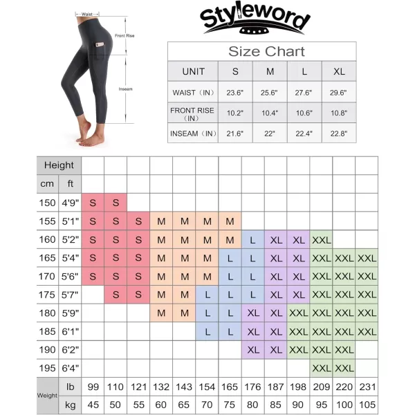 STYLEWORD Womens Yoga Pants with Pockets High Waist Workout Leggings Running PantsDark Gray Capris090b 22inch