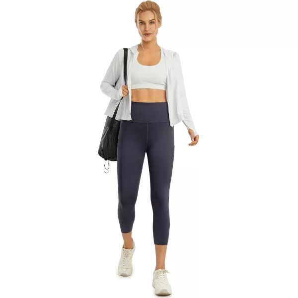STYLEWORD Womens Yoga Pants with Pockets High Waist Workout Leggings Running PantsDark Gray Capris090b 22inch
