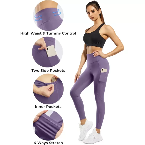 STYLEWORD Womens Yoga Pants with Pockets High Waist Workout Leggings Running PantsLight Purple