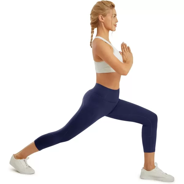 STYLEWORD Womens Yoga Pants with Pockets High Waist Workout Leggings Running PantsNavy Capris090c 22inch