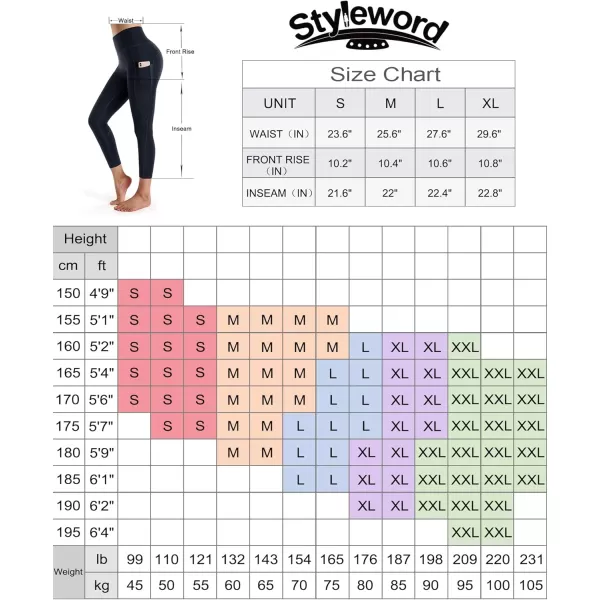 STYLEWORD Womens Yoga Pants with Pockets High Waist Workout Leggings Running PantsNavy Capris090c 22inch