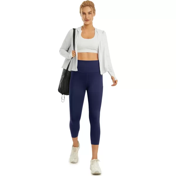 STYLEWORD Womens Yoga Pants with Pockets High Waist Workout Leggings Running PantsNavy Capris090c 22inch