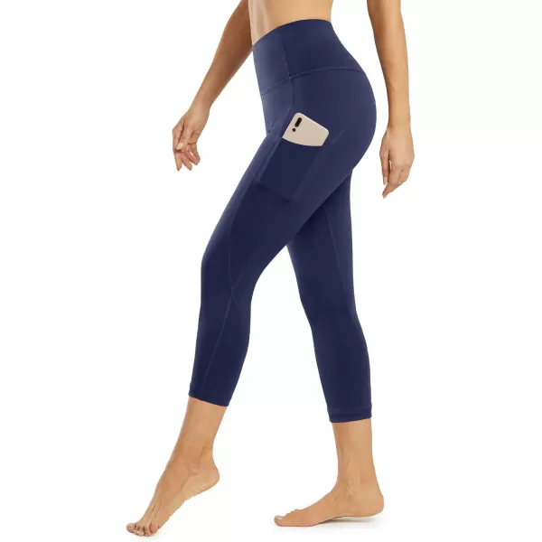 STYLEWORD Womens Yoga Pants with Pockets High Waist Workout Leggings Running PantsNavy Capris090c 22inch