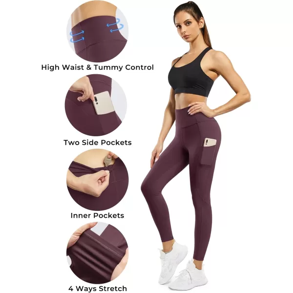 STYLEWORD Womens Yoga Pants with Pockets High Waist Workout Leggings Running PantsPlum Purple