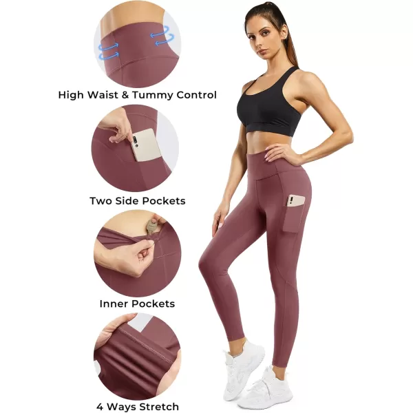STYLEWORD Womens Yoga Pants with Pockets High Waist Workout Leggings Running PantsTaupe