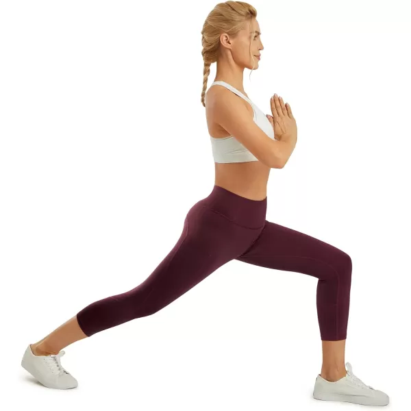 STYLEWORD Womens Yoga Pants with Pockets High Waist Workout Leggings Running PantsWine Capris090g 22inch