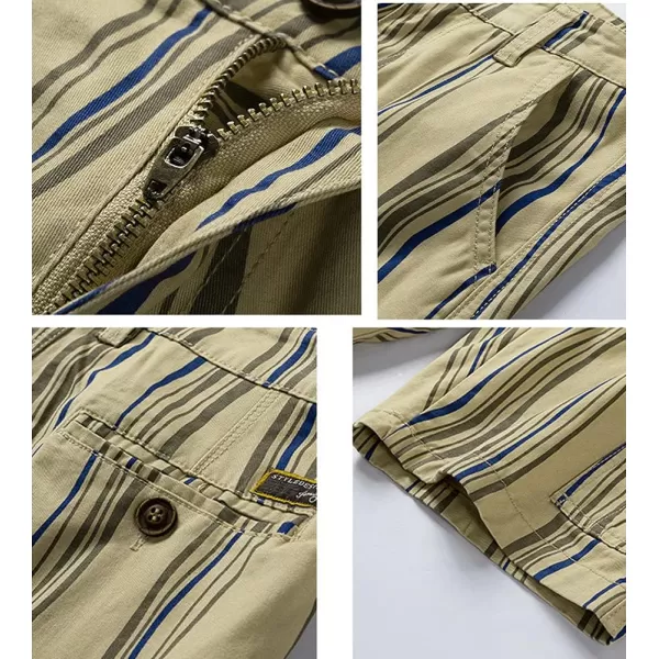 chouyatou Mens Casual Vertical Stripe Print 6 Pocket Gentle Summer Cargo ShortsKhaki