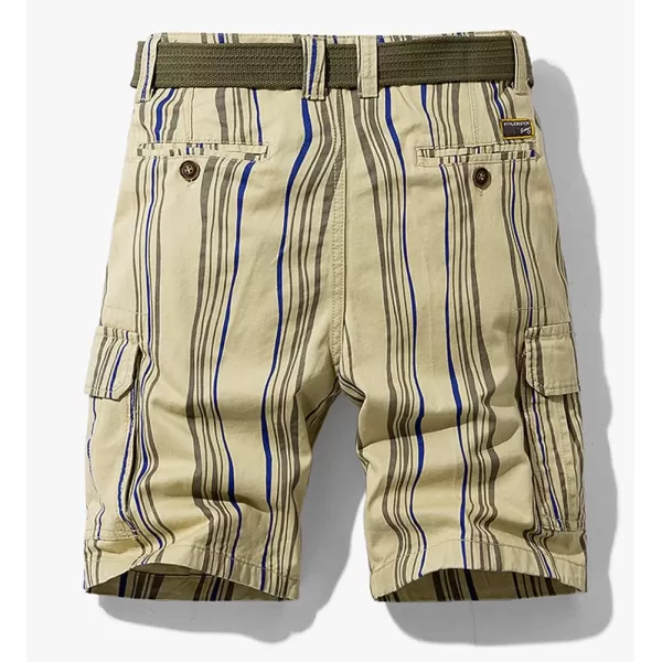 chouyatou Mens Casual Vertical Stripe Print 6 Pocket Gentle Summer Cargo ShortsKhaki