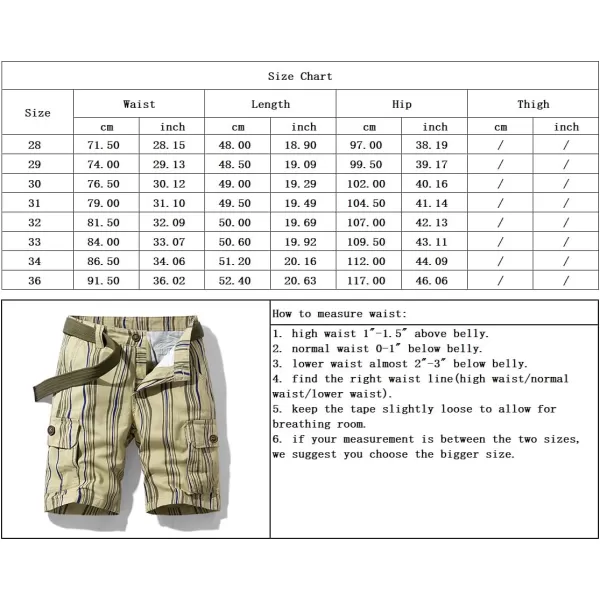 chouyatou Mens Casual Vertical Stripe Print 6 Pocket Gentle Summer Cargo ShortsKhaki