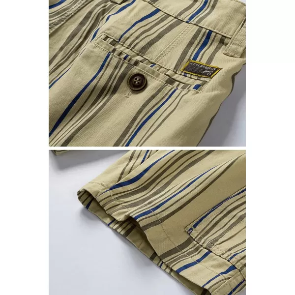 chouyatou Mens Casual Vertical Stripe Print 6 Pocket Gentle Summer Cargo ShortsKhaki