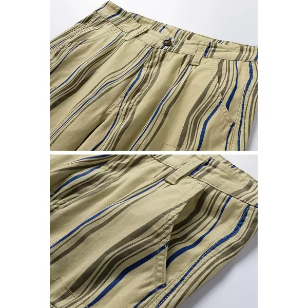 chouyatou Mens Casual Vertical Stripe Print 6 Pocket Gentle Summer Cargo ShortsKhaki