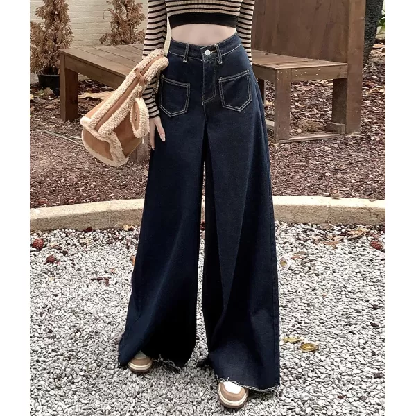 chouyatou Womens Baggy High Waisted Jeans Y2K Flared Wide Leg Jeans Palazzo Denim PantsBlack