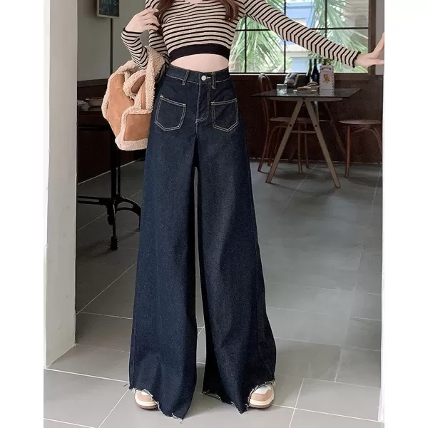 chouyatou Womens Baggy High Waisted Jeans Y2K Flared Wide Leg Jeans Palazzo Denim PantsBlack