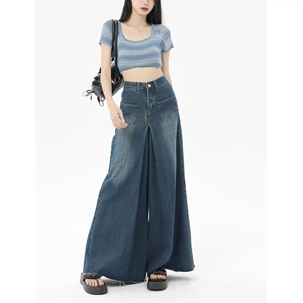 chouyatou Womens Baggy High Waisted Jeans Y2K Flared Wide Leg Jeans Palazzo Denim PantsBlue