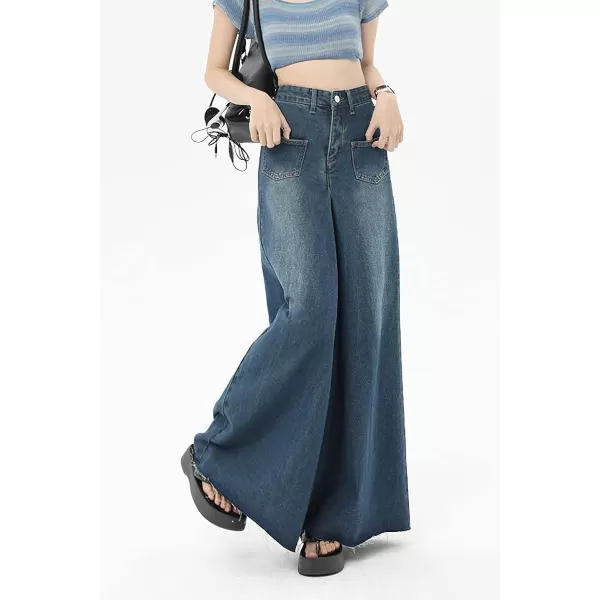 chouyatou Womens Baggy High Waisted Jeans Y2K Flared Wide Leg Jeans Palazzo Denim PantsBlue