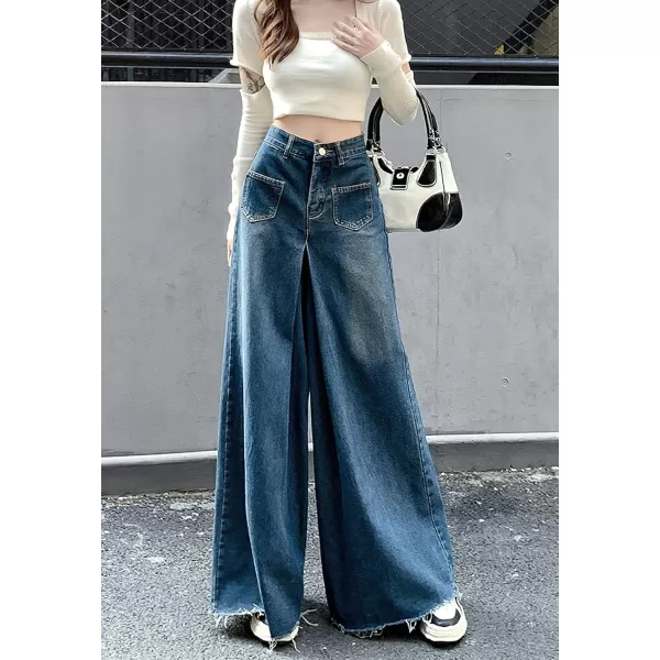 chouyatou Womens Baggy High Waisted Jeans Y2K Flared Wide Leg Jeans Palazzo Denim PantsBlue