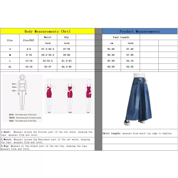 chouyatou Womens Casual Wide Leg Denim Pants Drawstring Waist Baggy Culotte Jeans Loose TrousersDark Blue