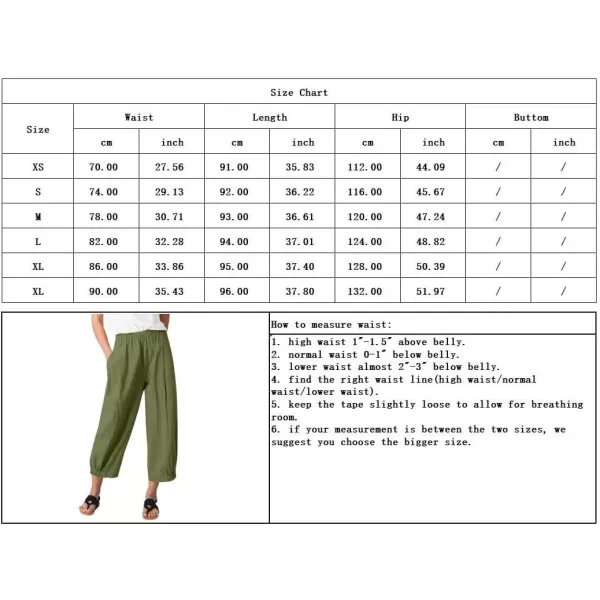 chouyatou Womens Elastic High Waisted Cotton Linen Pants Wide Leg Summer Casual Pants Cropped TrousersArmy Green