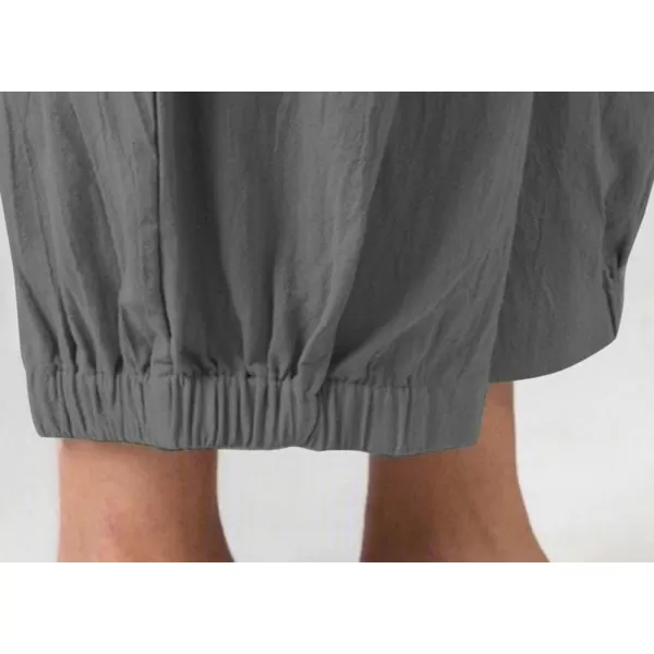 chouyatou Womens Elastic High Waisted Cotton Linen Pants Wide Leg Summer Casual Pants Cropped TrousersDark Grey