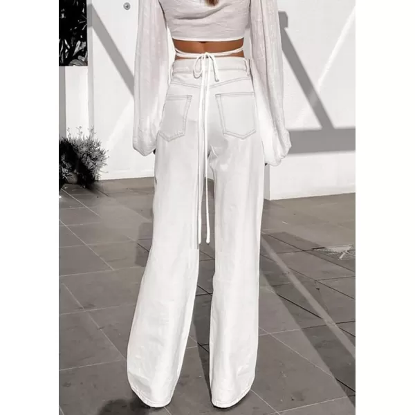 chouyatou Womens High Waist Boyfriend Jeans Y2K Streetwear Straight Leg Palazzo Denim PantsWhite