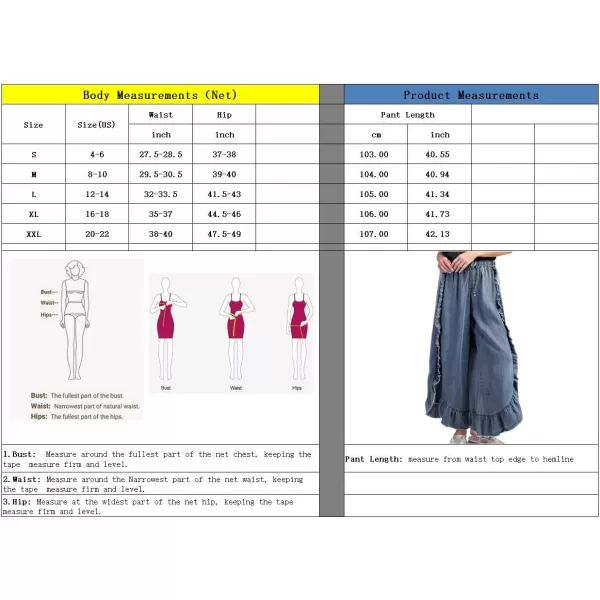 chouyatou Womens Summer Bobo Flared Denim Pants Wide Leg Ruffled Edge Dressy Jean Pants CulottesBlue