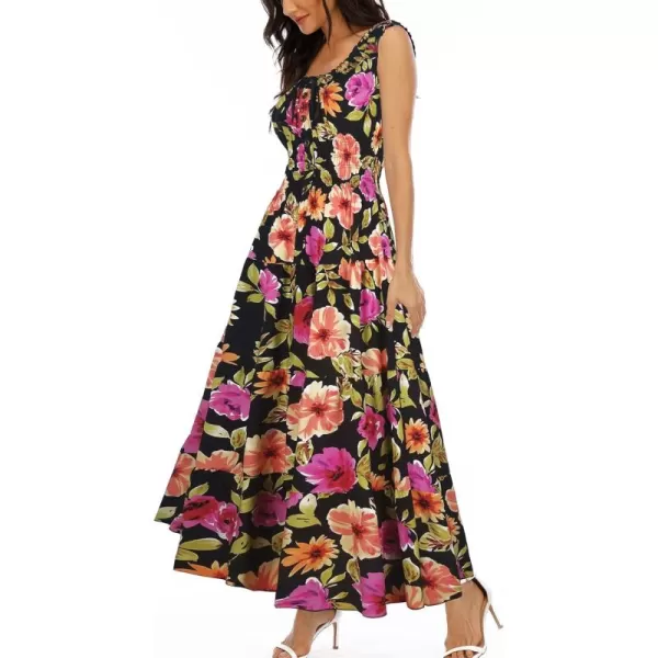 OSTOO Womens 2024 Summer Boho Floral Print Tiered Casual Flowy Long Maxi DressBlack Flowers
