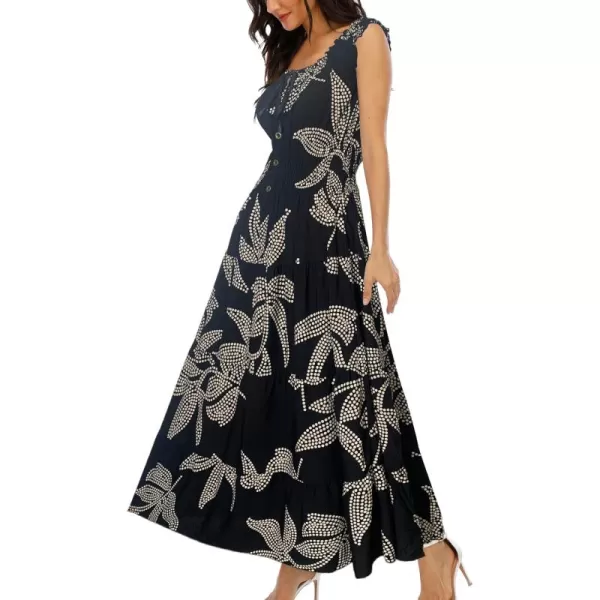 OSTOO Womens 2024 Summer Boho Floral Print Tiered Casual Flowy Long Maxi DressBlack Leaf Flower