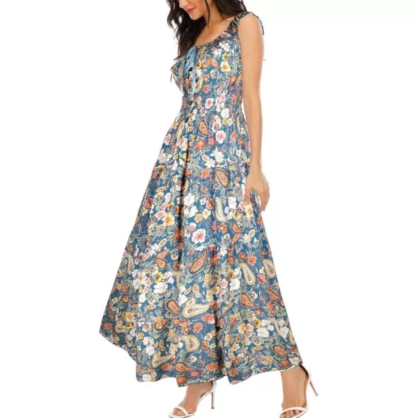OSTOO Womens 2024 Summer Boho Floral Print Tiered Casual Flowy Long Maxi DressBlue Cashew Floral