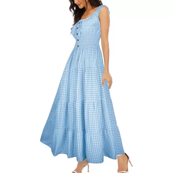 OSTOO Womens 2024 Summer Boho Floral Print Tiered Casual Flowy Long Maxi DressBlue Plaid