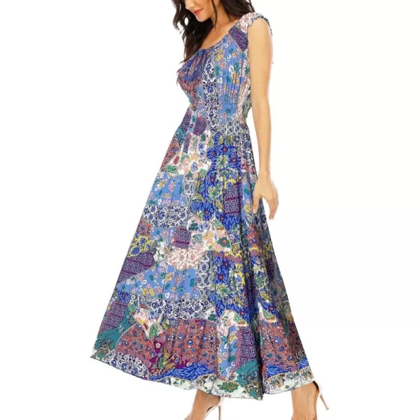OSTOO Womens 2024 Summer Boho Floral Print Tiered Casual Flowy Long Maxi DressBlue Purple Green Flower