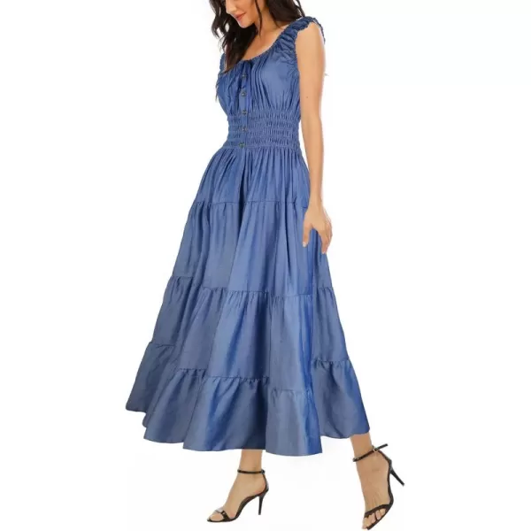 OSTOO Womens 2024 Summer Boho Floral Print Tiered Casual Flowy Long Maxi DressDeep Blue Denim