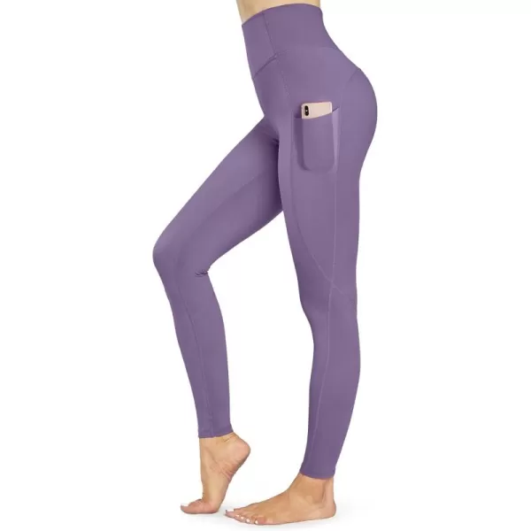 STYLEWORD Womens Yoga Pants with Pockets High Waist Workout Leggings Running PantsLight Purple