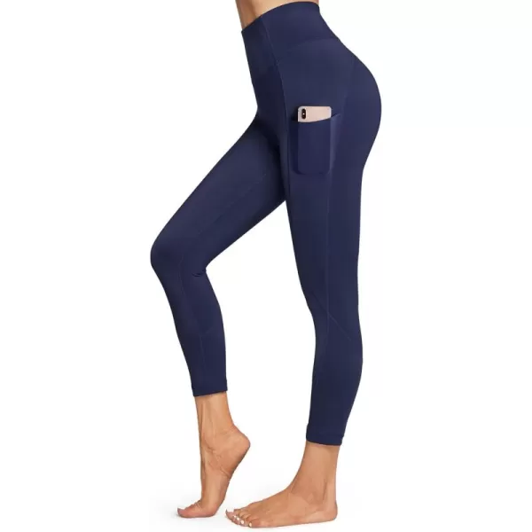 STYLEWORD Womens Yoga Pants with Pockets High Waist Workout Leggings Running PantsNavy Capris090c 22inch
