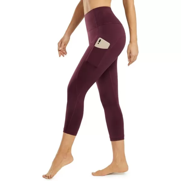 STYLEWORD Womens Yoga Pants with Pockets High Waist Workout Leggings Running PantsWine Capris090g 22inch