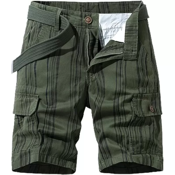 chouyatou Mens Casual Vertical Stripe Print 6 Pocket Gentle Summer Cargo ShortsArmy Green
